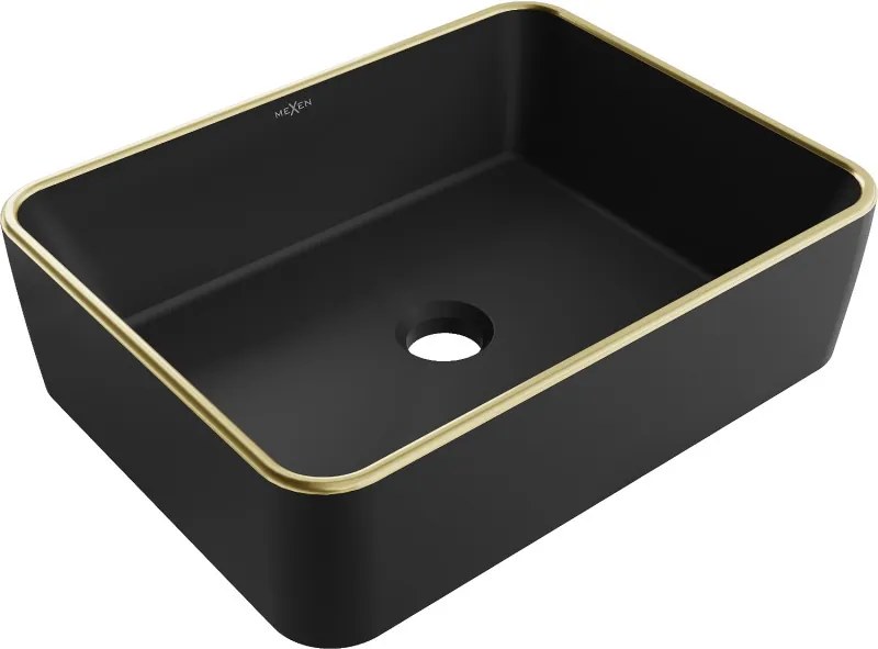 Mexen Catia opbouwwasbak 48 x 37 cm, zwart mat/gouden rand - 21314875