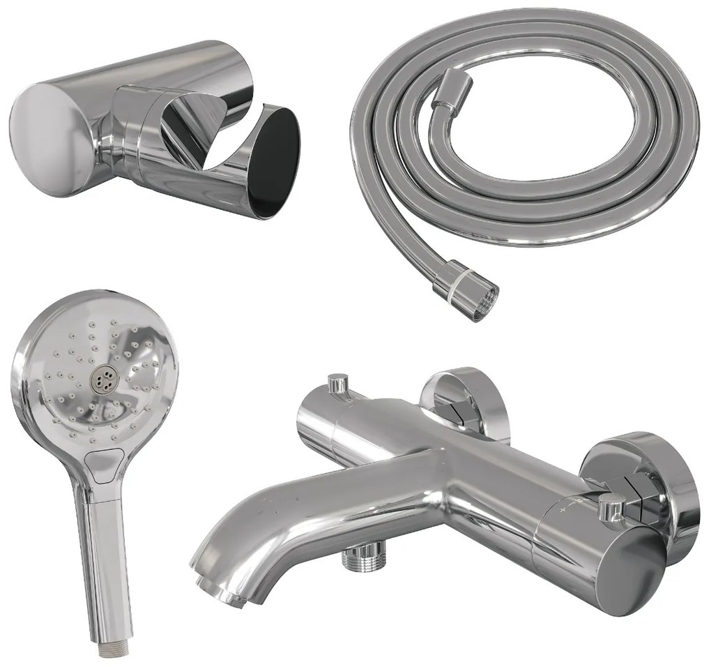 Brauer Chrome Edition thermostatische badkraan met wandhouder en 3 standen handdouche chroom