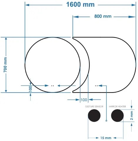 Gliss Design Eris spiegel tweevormig 70 + 60x70cm met handsensor