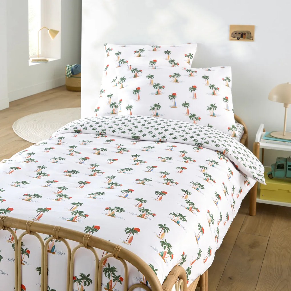 Kussensloop voor kinderen in 50% gerecycled katoen, palmboomprint, TAPAHI