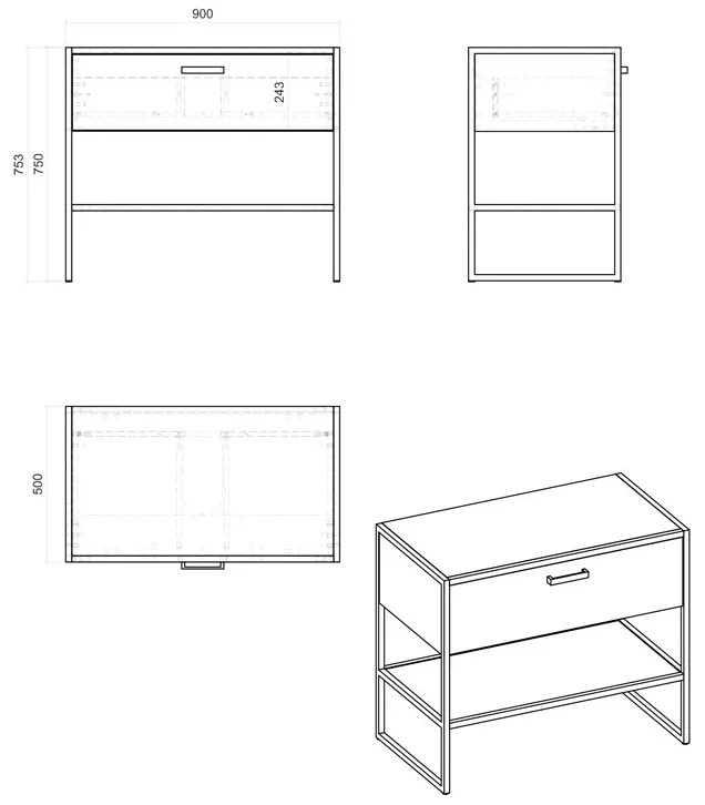 Comad Brooklin 827 FSC onderkast 90cm eiken/zwart