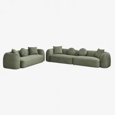 Woonkamer Set Met 2-delige Modulaire Bank En 3-zits Bank In Chenille Coco Chenille Saliegroen - Sklum