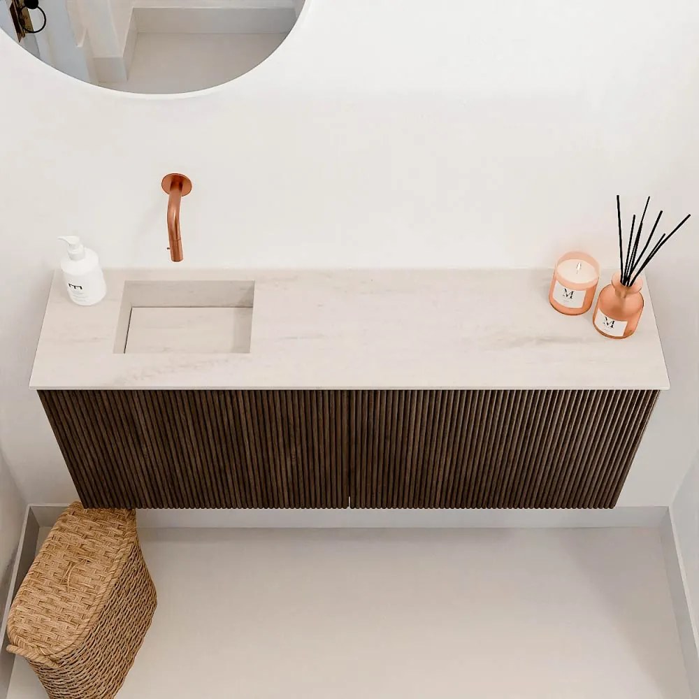 Mondiaz Joya DLux 100cm toiletmeubel walnut met wastafel faye links zonder kraangat meli
