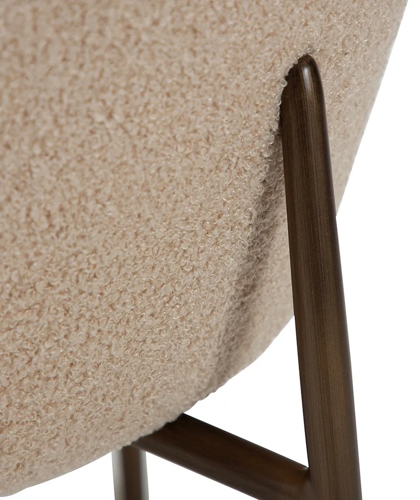 Dan-Form Orbit Eetkamerstoel Met Hoge Rugleuning Rond Boucle Almond Shimmer