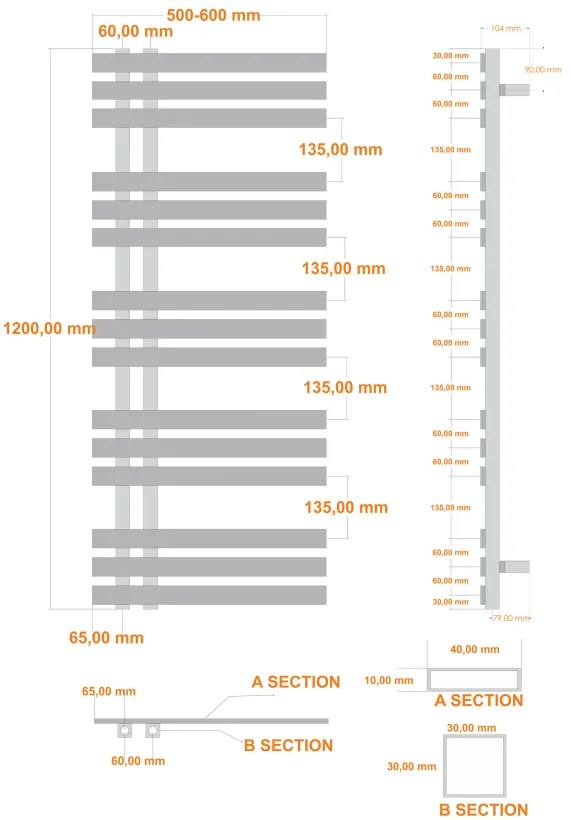 Eastbrook Hurley handdoekradiator 50x120cm 551W zwart mat