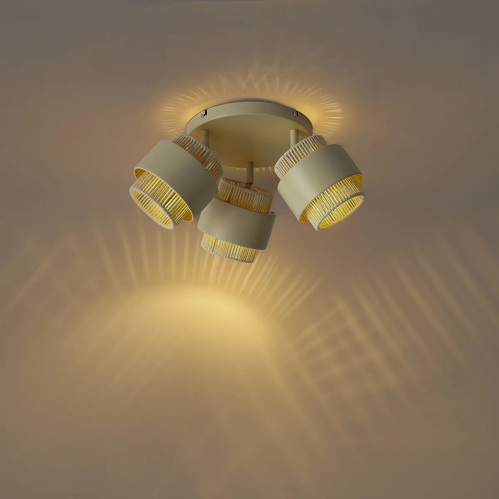 Moderne plafondspot beige met touw 3-lichts draai- en kantelbaar - Kora