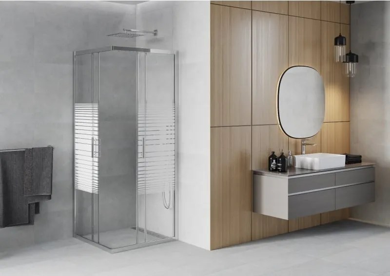 Mexen Rio vierkante douchecabine 80 x 80 cm, witte strepen, chroom - 860-080-080-01-20