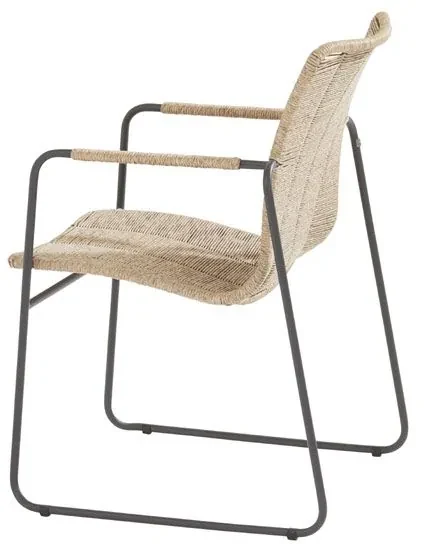 Taste by 4 Seasons Palma tuinset naturel met Basso tafel teak blad Ø 130 cm Tuinset beige weerbestendig