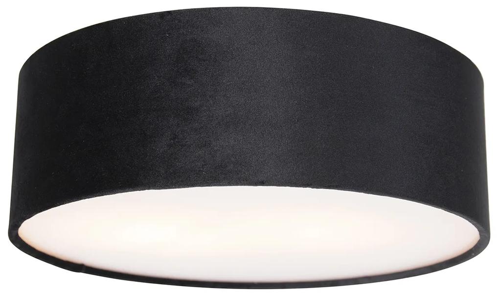 Stoffen Moderne plafondlamp zwart 30 cm met gouden binnenkant - Drum Modern E27 cilinder / rond Binnenverlichting Lamp
