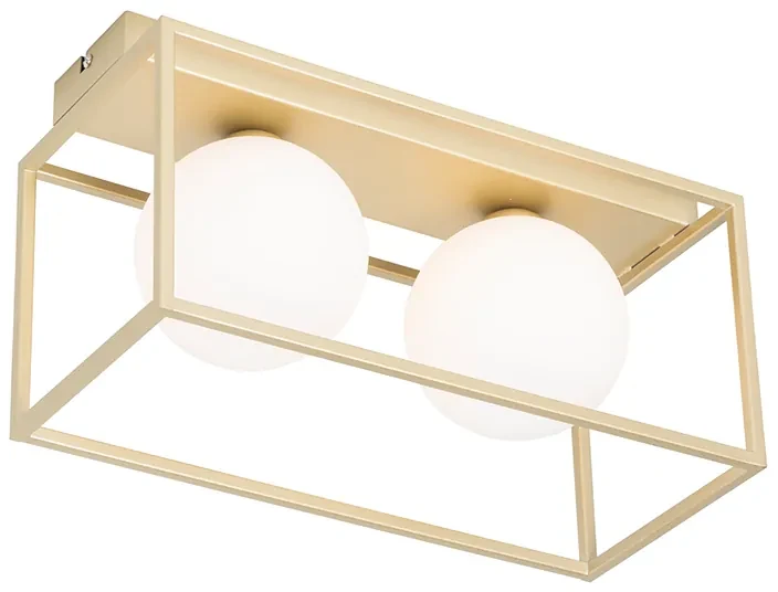 Design plafondlamp goud met wit glas 2-lichts - Aniek Design G9 Binnenverlichting Lamp