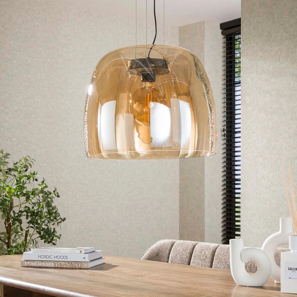 Grote Hanglamp Amberkleurig Glas 48 Cm
