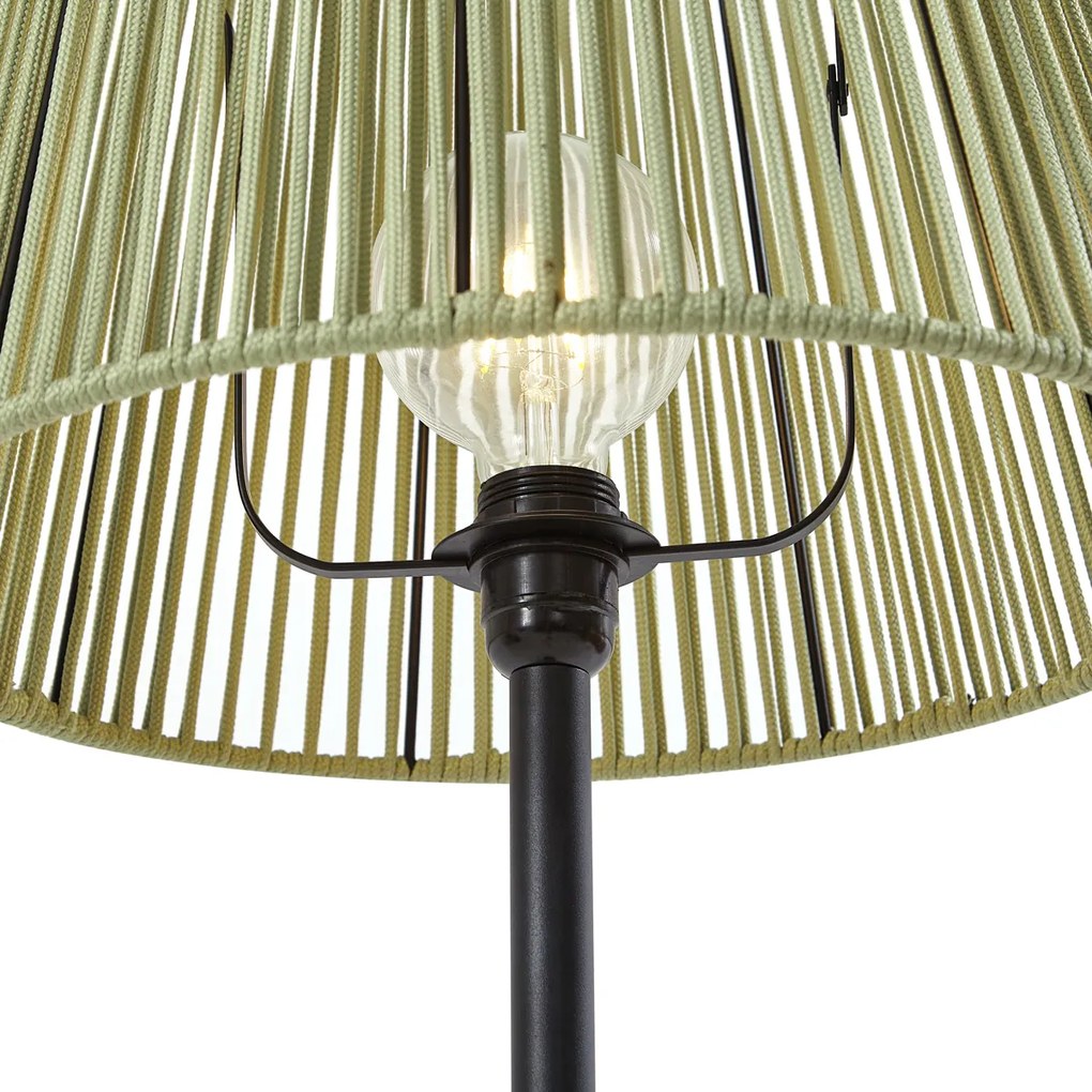 Buiten vloerlamp zwart met kap groen touw IP44 - VirginiaJapandi E27 IP44 Buitenverlichting rond