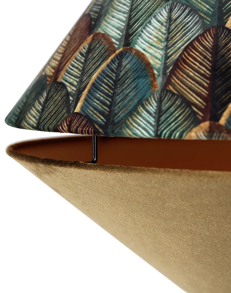 Booglamp messing met dubbele velours kap blad dessin en beige - XXL Klassiek / Antiek, Modern E27 Binnenverlichting Lamp