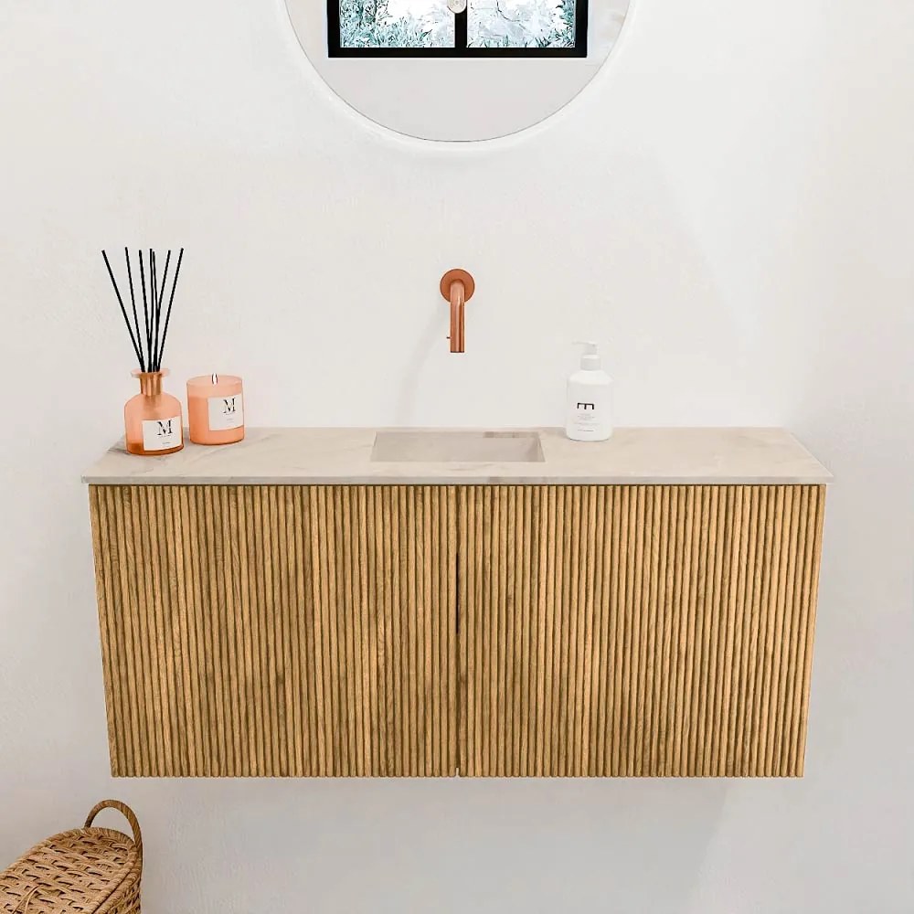 Mondiaz Joya DLux 90cm toiletmeubel oak met wastafel faye midden zonder kraangat frappe