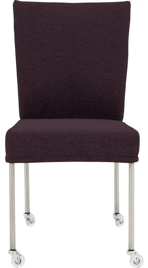 Goossens Eetkamerstoel Funk RVS Poten roze stof leuning en Transparant skater wiel met rvs kapmet wielen, modern design