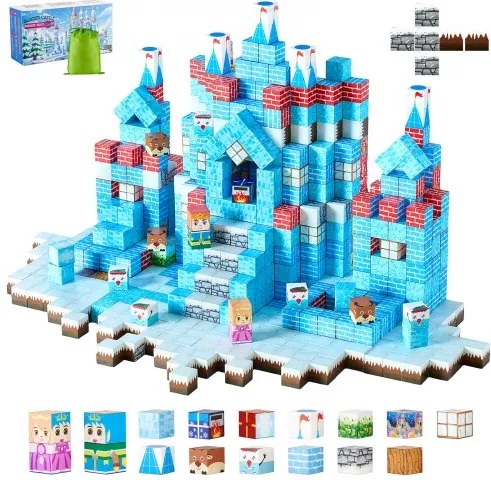 VEVOR Magnetische Bouwstenen, 150-delige Gletsjerkasteelset, Magnetische Blokken, STEM Montessori Sensorisch Speelgoed als Kerst- &amp; Verjaardagscadeau, Constructiestapelspeelgoed, Vanaf 3 jaar