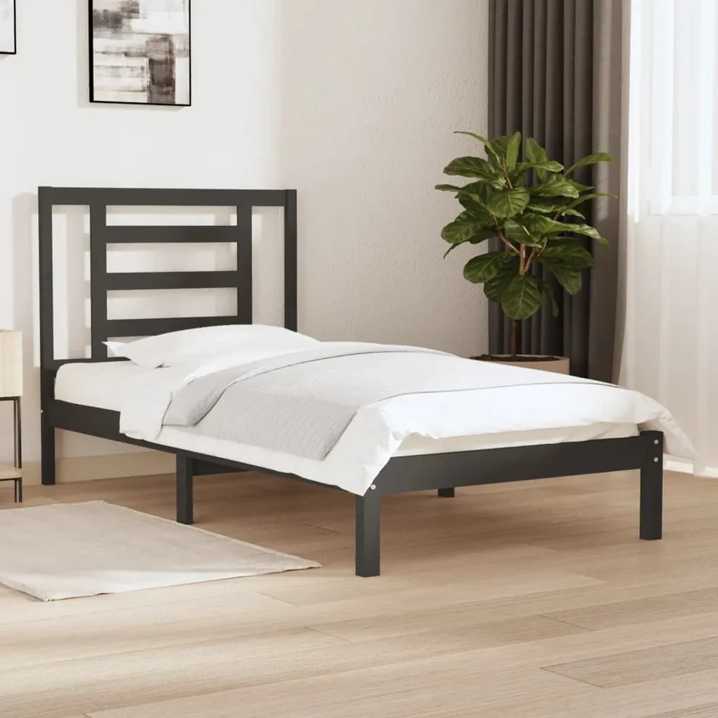 vidaXL Bedframe massief grenenhout grijs 100x200 cm