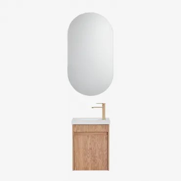 Narek Zwevend Houten Badkamermeubelset Met Geïntegreerde Wastafel Ash Brown & Ovaal Met Opbergruimte Zwart 50x90 Cm Oricsa & Geborsteld Goudkleurig ↑2