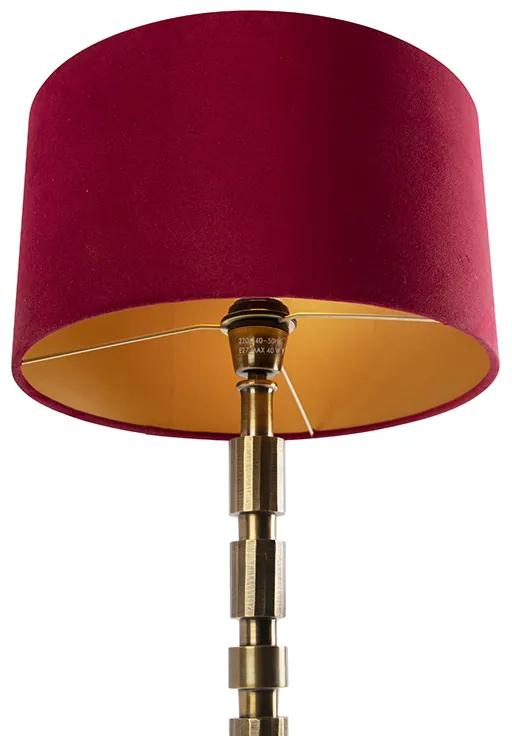 Art Deco tafellamp brons 35 cm velours kap rood - Torre Art Deco E27 cilinder / rond Binnenverlichting Lamp