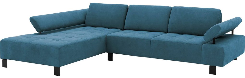 Goossens Bank Alvin blauw, stof, 3-zits, modern design met chaise longue links