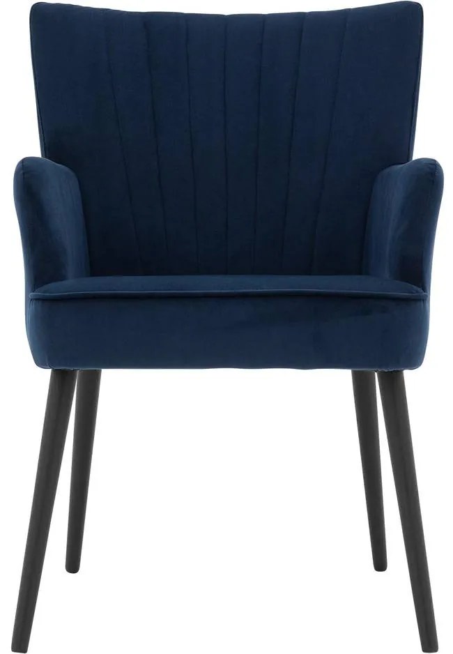 Goossens Eetkamerstoel Rob blauw velvet stof met armleuning, urban industrieel