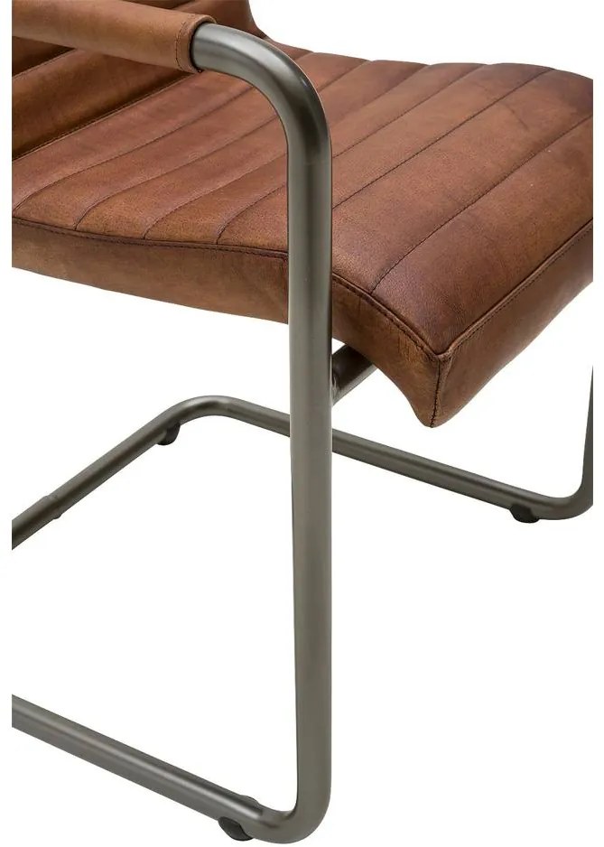 Goossens Eetkamerstoel Bryan cognac leer met armleuning, urban industrieel