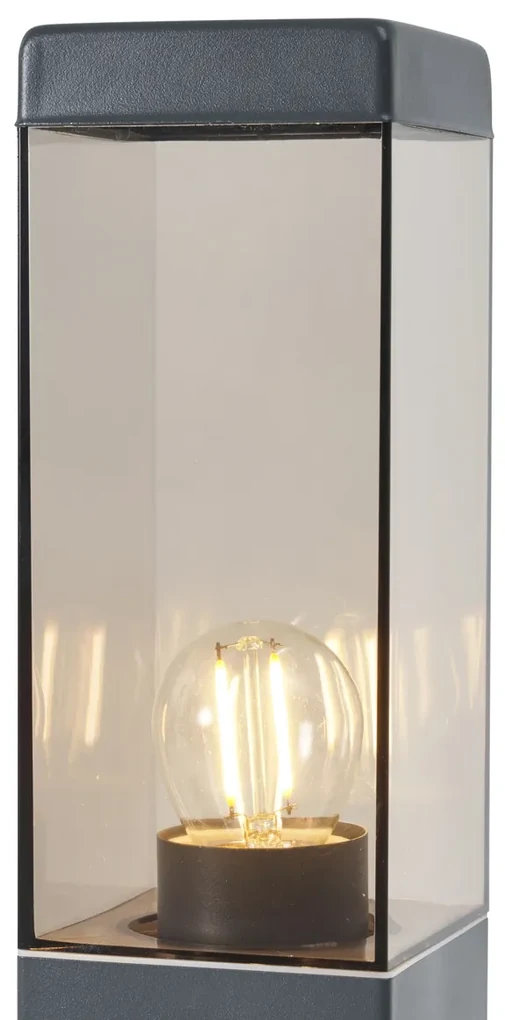 Buitenlamp antraciet met smoke glas 45cm IP44 met stopcontact en bewegingssensor - Malios Modern E27 IP44 Buitenverlichting