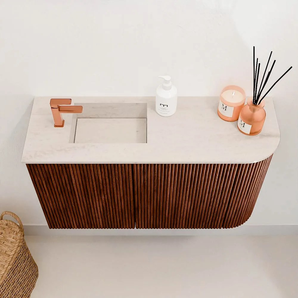 Mondiaz Joya DLux 70cm toiletmeubel ronding rechts ruby met wastafel faye links 1 kraangat meli