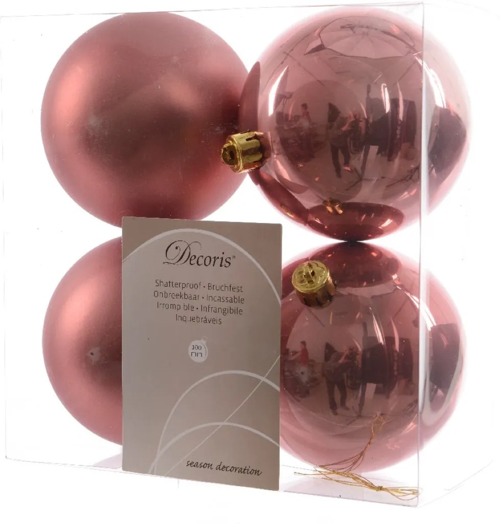 Kerstbal plastic glans-mat/100mm/marmer roze
