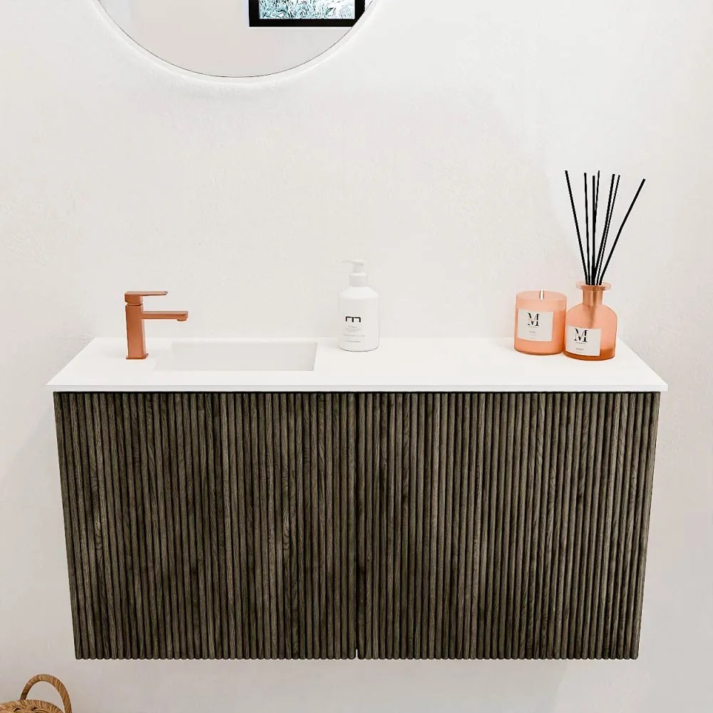 Mondiaz Joya 80cm toiletmeubel shadow met wastafel faye links 1 kraangat talc