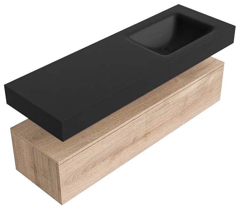 Zaro Alan badmeubel 140cm washed oak 1 lade met vrijhangende wastafel cloud rechts zonder kraangat urban