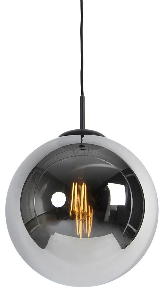 Smart hanglamp met dimmer zwart met smoke glas 30 cm incl. Wifi ST64 - Pallon Art Deco E27 bol / globe / rond Binnenverlichting Lamp