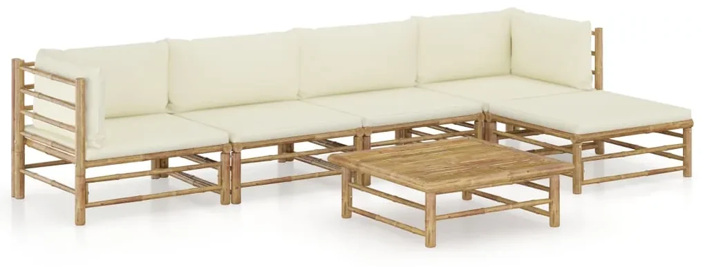 vidaXL 6-delige Loungeset met crèmewitte kussens bamboe