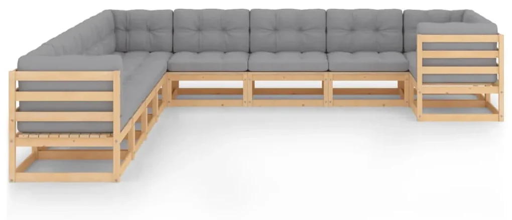 vidaXL 10-delige Loungeset met kussens massief grenenhout