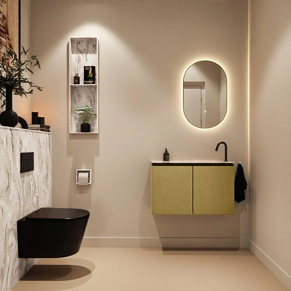 Mondiaz Ture DLux toiletmeubel 80cm oro met wastafel glace rechts met kraangat