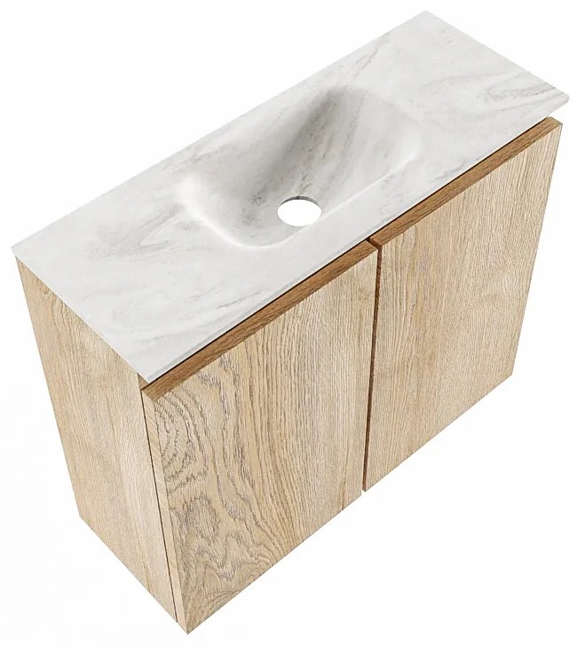 Mondiaz Ture DLux toiletmeubel 60cm washed oak met wastafel ostra midden met kraangat