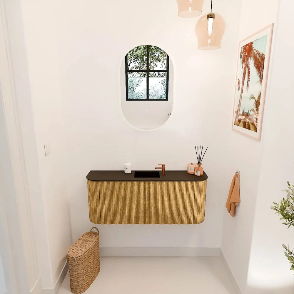 Mondiaz Joya 105cm toiletmeubel ronding links/rechts oak met wastafel faye midden 1 kraangat urban