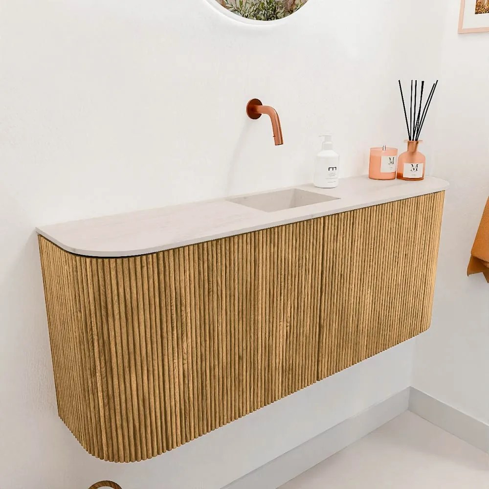 Mondiaz Joya DLux 105cm toiletmeubel ronding links/rechts oak met wastafel faye midden zonder kraangat meli