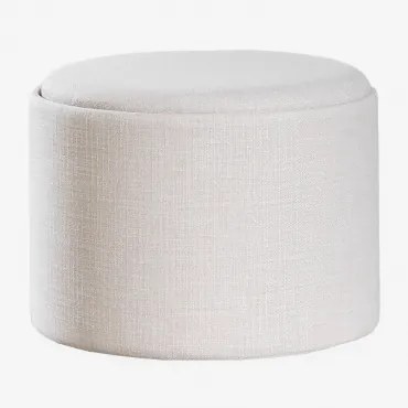 Berkeleni Ronde Gestoffeerde Poef Met Dienblad En Opbergruimte Ø55 Cm & Linnen Crèmebeige - Sklum