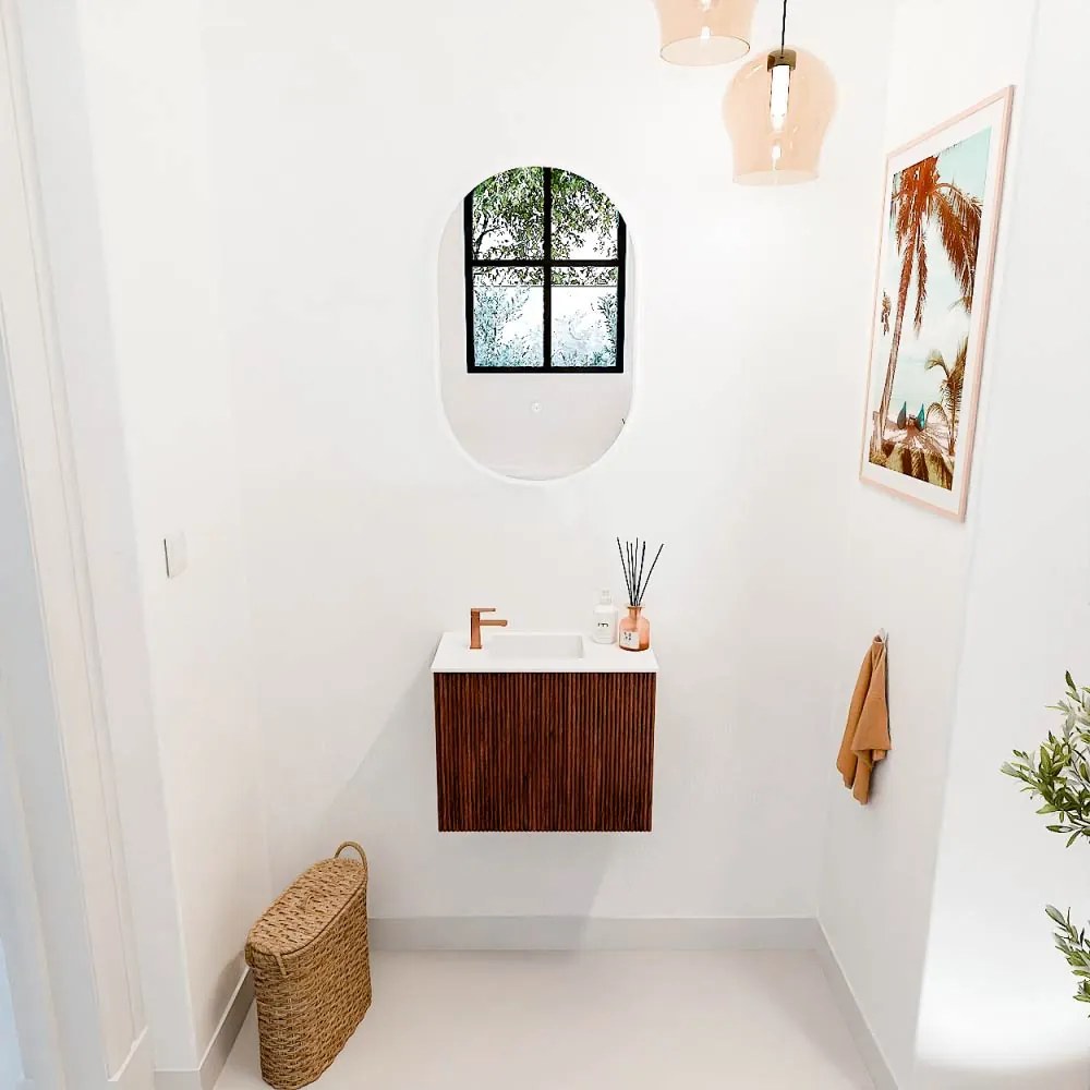 Mondiaz Joya 50cm toiletmeubel ruby met wastafel faye links 1 kraangat talc
