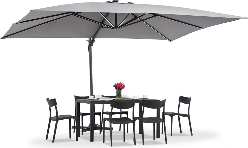 Merano tuinparasol met LED verlichting 3x4m Garden Point antraciet