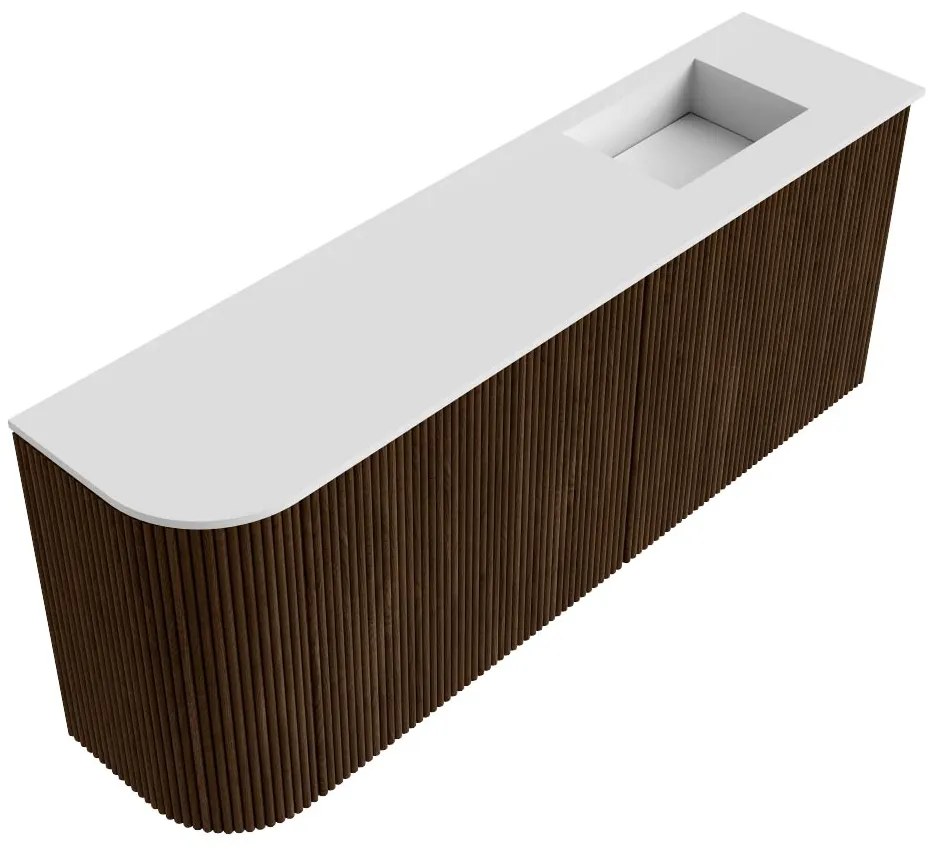 Mondiaz Joya 100cm toiletmeubel ronding links walnut met wastafel faye rechts 1 kraangat talc