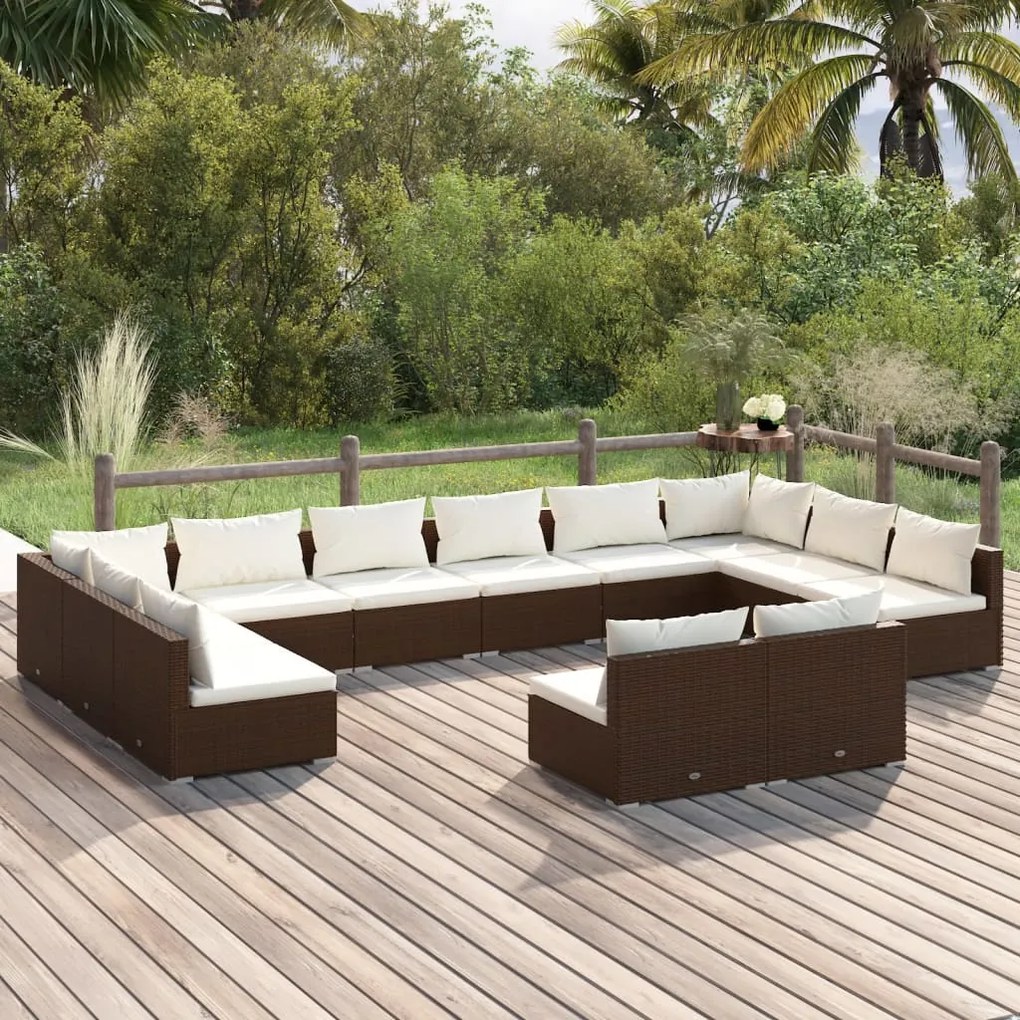 vidaXL 12-delige Loungeset met kussens poly rattan bruin