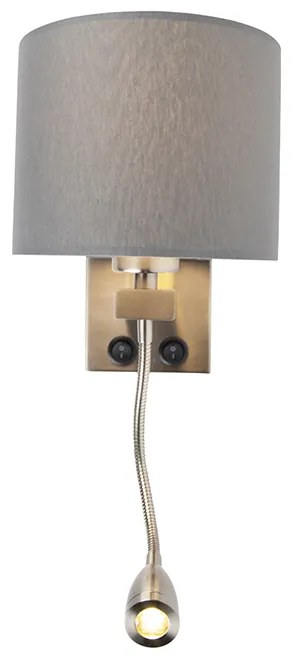 LED Smart wandlamp staal met grijze kap incl. Wifi A60 - Brescia Modern E27 rond Binnenverlichting Lamp