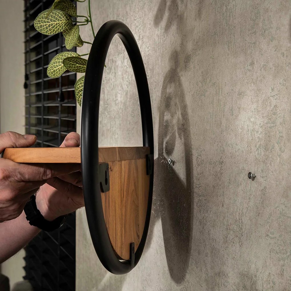 Ronde Wandplankjes Hout Set Van 3 - 35x17x35cm.