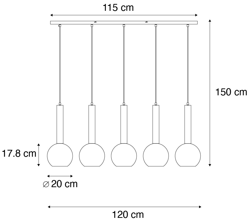 Eettafel / Eetkamer Moderne hanglamp zwart met smoke glas 5-lichts - Clayton Modern E27 bol / globe / rond Binnenverlichting Lamp