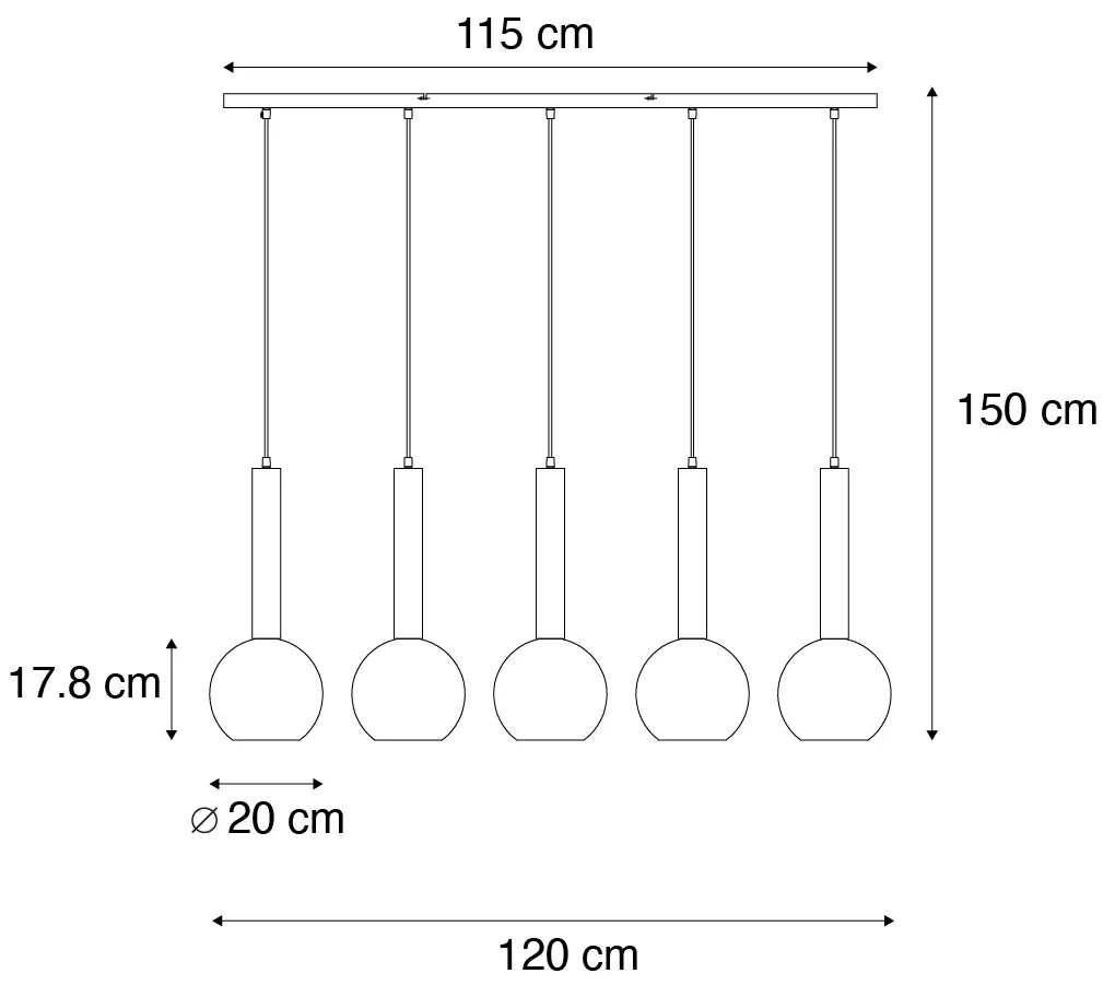 Eettafel / Eetkamer Moderne hanglamp zwart met smoke glas 5-lichts - Clayton Modern E27 bol / globe / rond Binnenverlichting Lamp