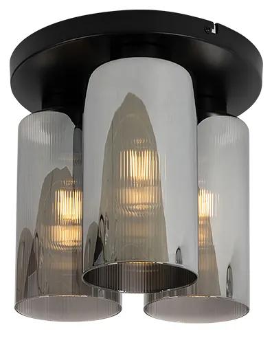 Art Deco plafondlamp zwart met smoke glas 3-lichts - Laura Art Deco E27 rond Binnenverlichting Lamp
