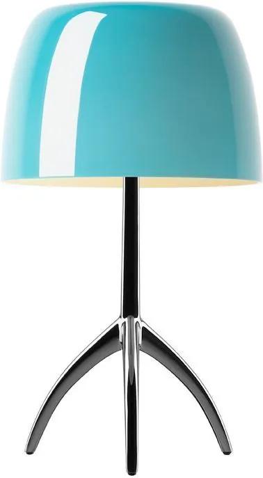 Foscarini Lumiere Grande tafellamp met aan-/uitschakelaar en verchroomd onderstel turquoise