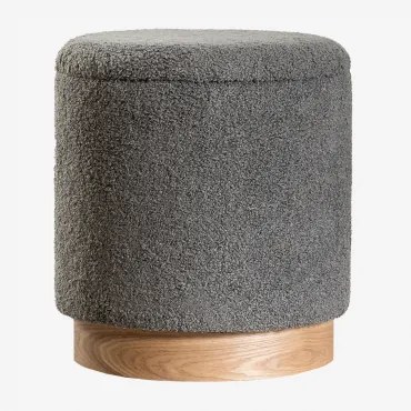Ronde Poef Ø40 Cm Met Opbergruimte In Schapenvacht Mineyster Grijs – Taupe – Koel - Sklum